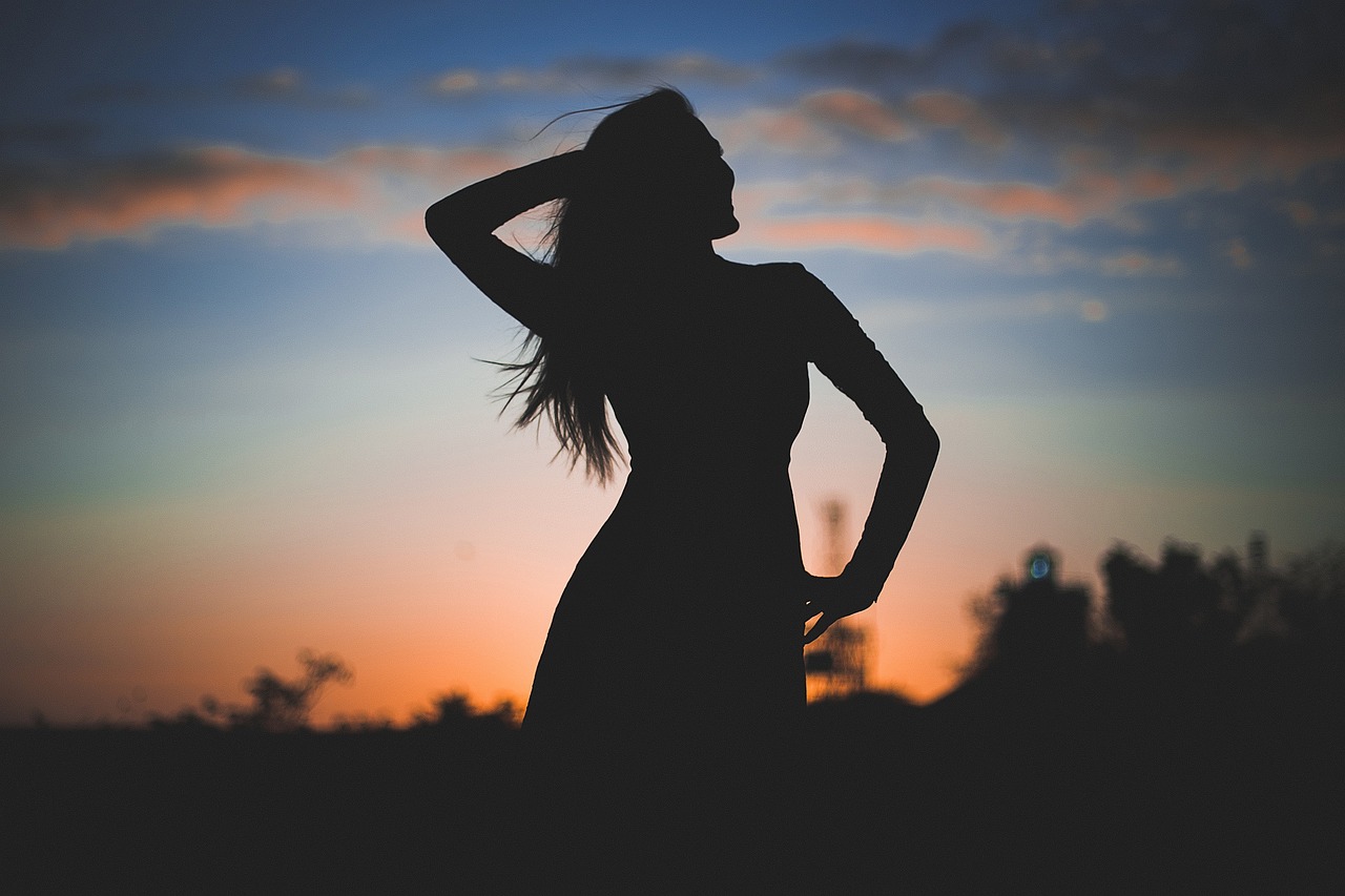 woman, silhouette, sunset