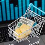 Small Shopping Cart with Gold Coins and Dollars