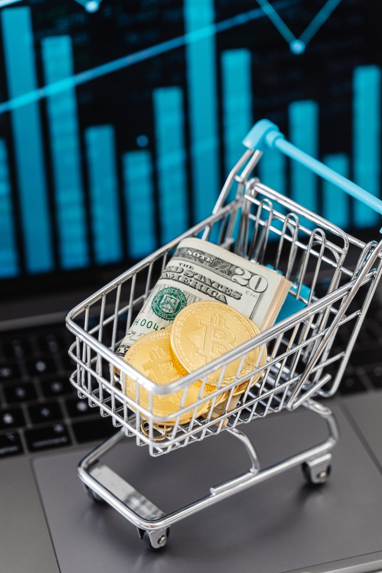 Small Shopping Cart with Gold Coins and Dollars