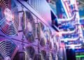 Close-up of server cooling fans in a vibrant data center